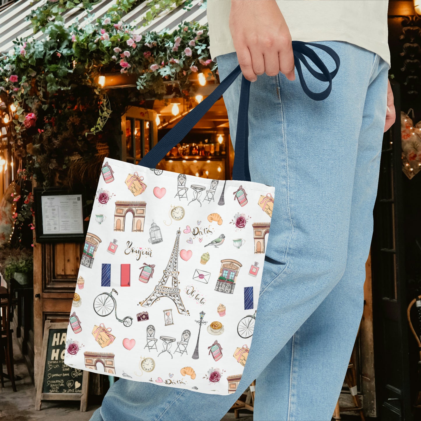 France Travel Adventures  | Chic Parisian Tote Bag: Eiffel Tower, Bistros, Macaroons & More! Perfect for Stylish Travelers! AOP