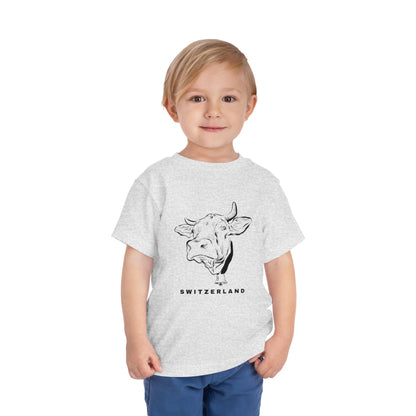 Cute kids shirt with hand-drawn Swiss cow and Switzerland text