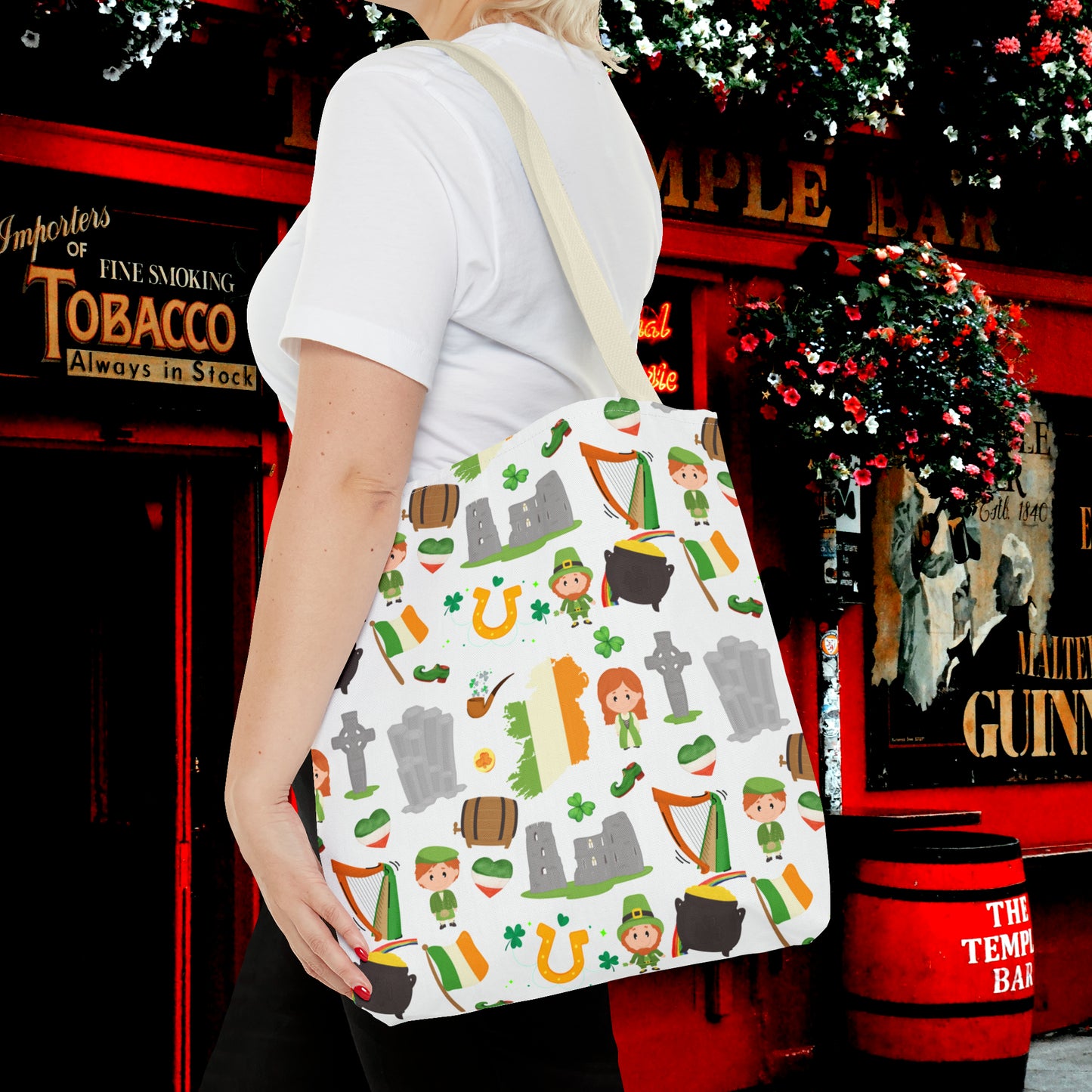 Lucky Charms of Ireland Tote Bag: Celtic Cross, Flag Heart, Clover & More! Embrace Irish Heritage with Style! AOP