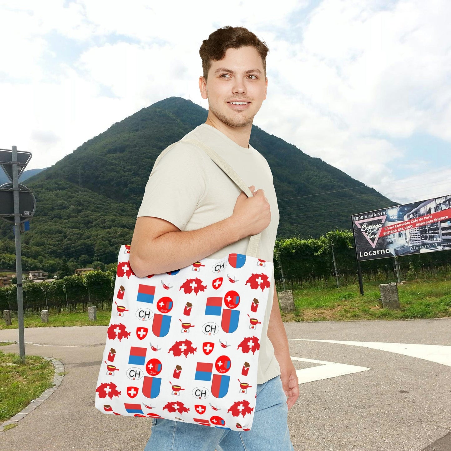 Ticino, Switzerland | Travel Icons Pattern | Tote Bag (AOP)