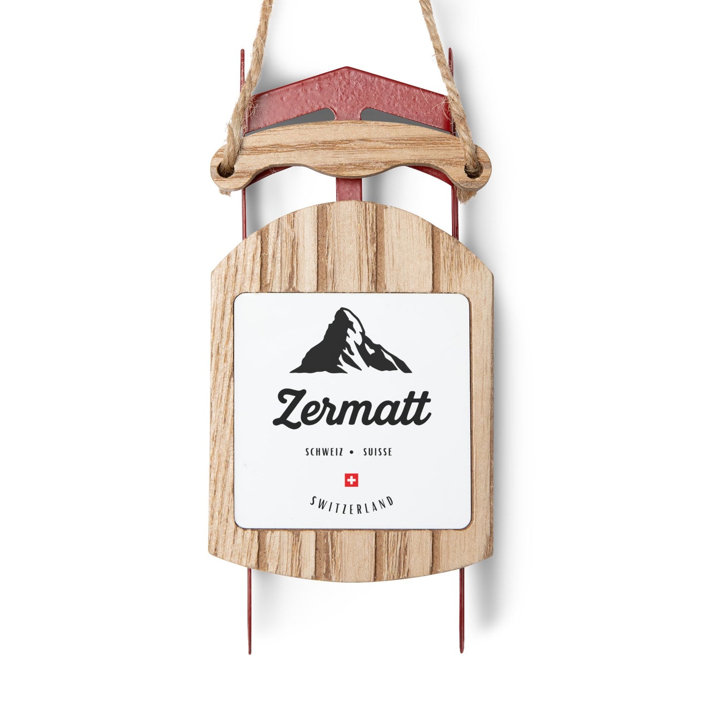 Swiss Alps Christmas ornament rustic sled decoration from Zermatt Switzerland