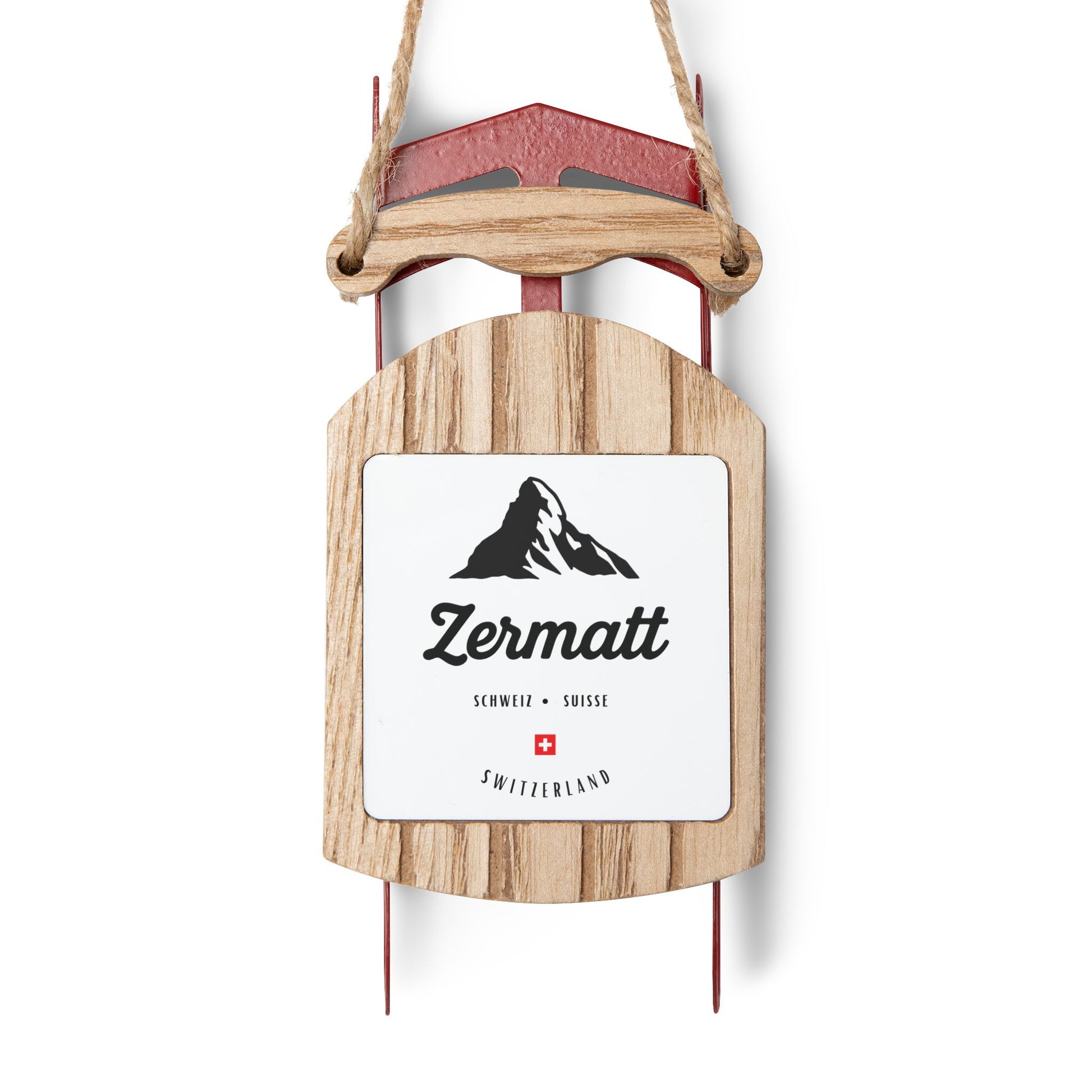 Swiss Alps Christmas ornament rustic sled decoration from Zermatt Switzerland