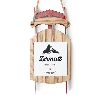 Swiss Alps Christmas ornament rustic sled decoration from Zermatt Switzerland