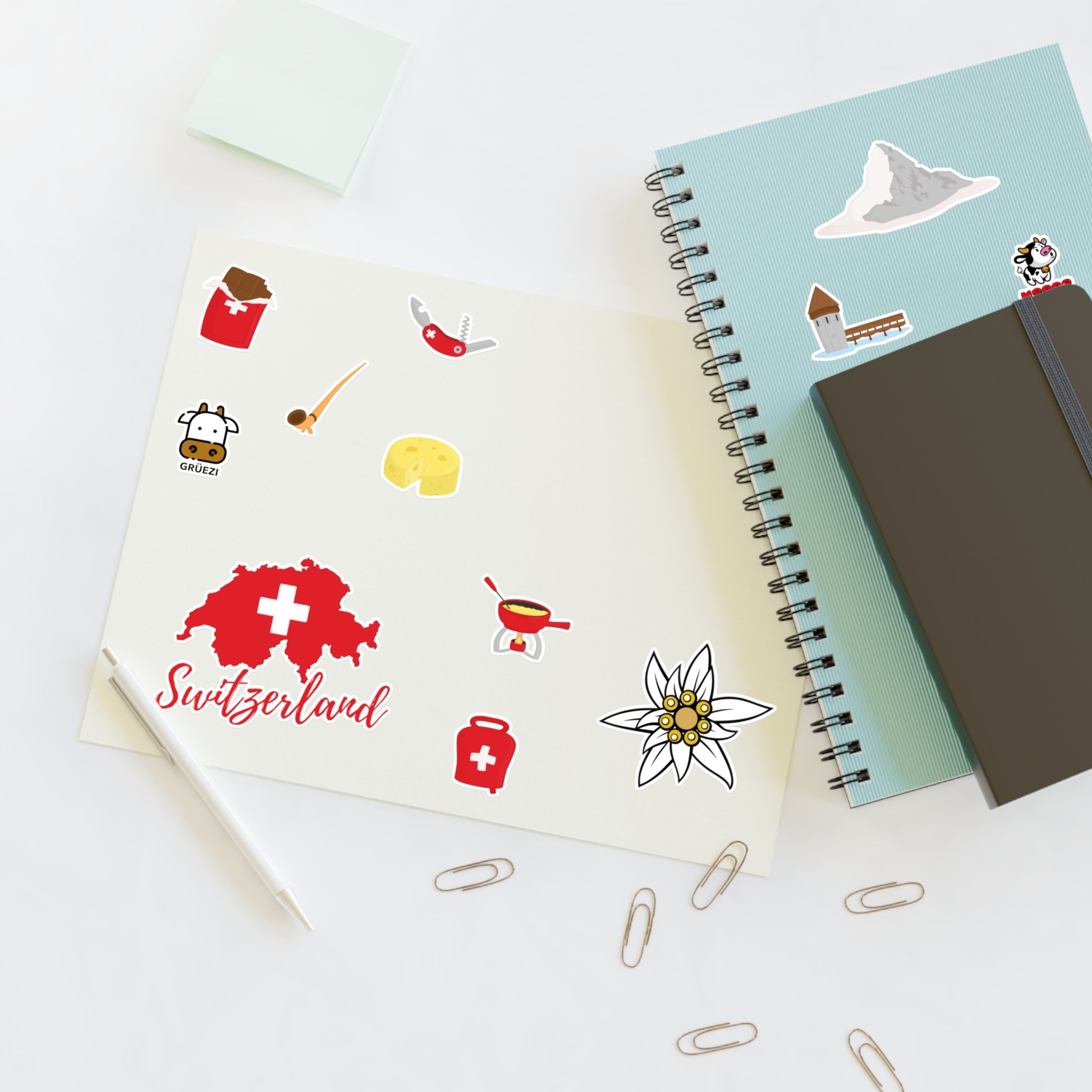 Switzerland travel icons sticker sheet