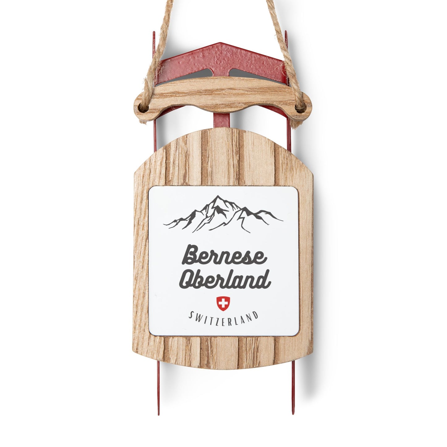Bernese Oberland Switzerland sled ornament with alpine Swiss design for Christmas tree décor