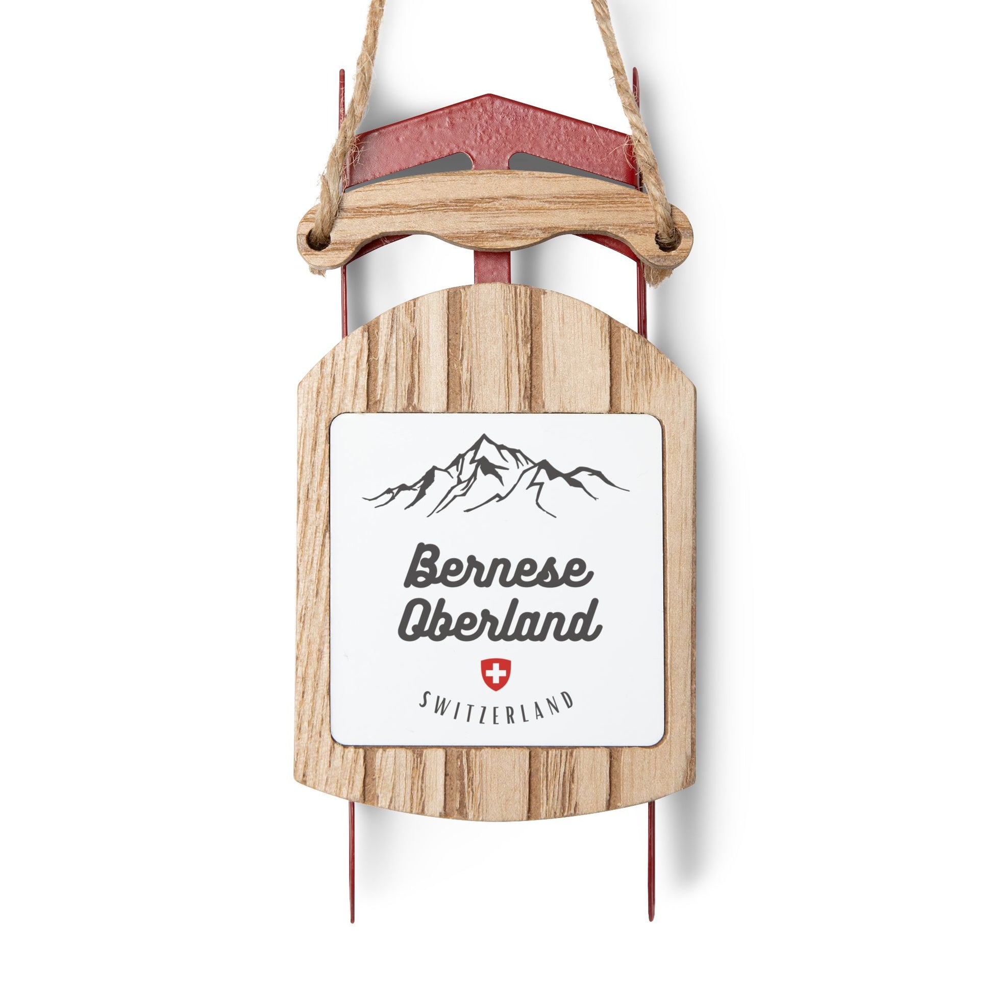 Bernese Oberland Switzerland sled ornament with alpine Swiss design for Christmas tree décor