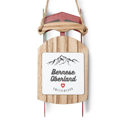 Bernese Oberland Switzerland sled ornament with alpine Swiss design for Christmas tree décor