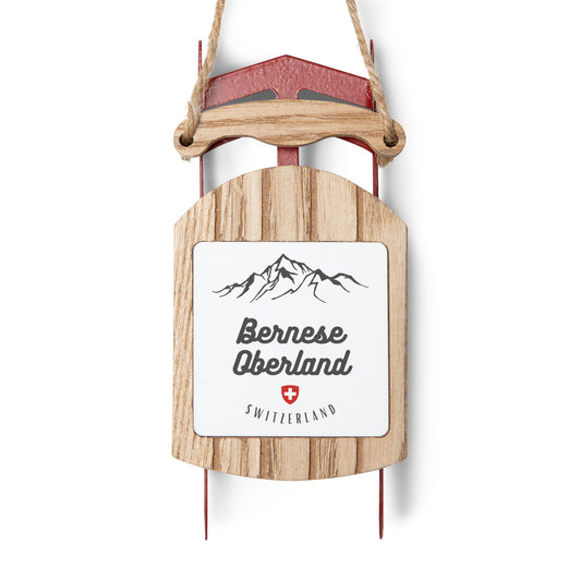 Bernese Oberland Switzerland sled ornament with alpine Swiss design for Christmas tree décor