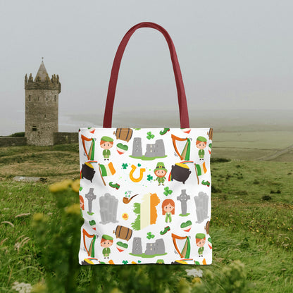 Lucky Charms of Ireland Tote Bag: Celtic Cross, Flag Heart, Clover & More! Embrace Irish Heritage with Style! AOP
