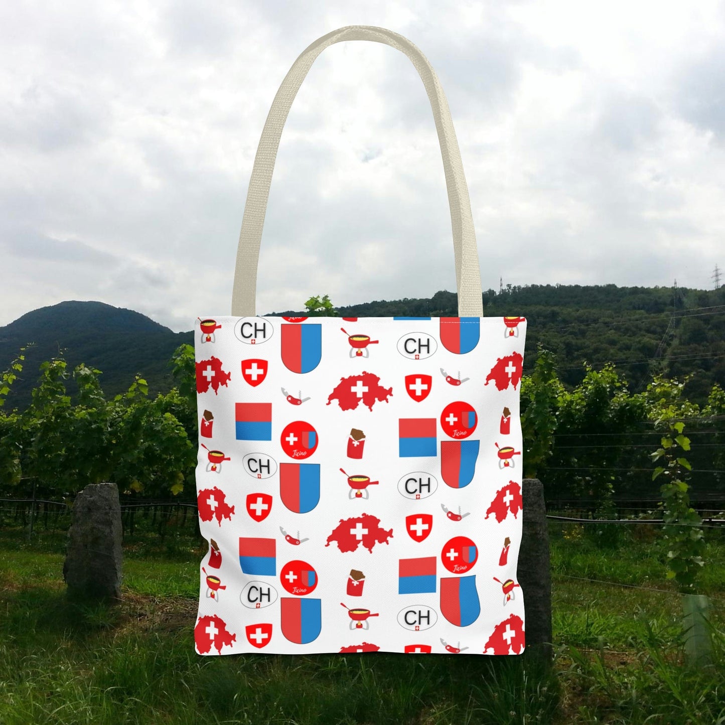 Ticino, Switzerland | Travel Icons Pattern | Tote Bag (AOP)