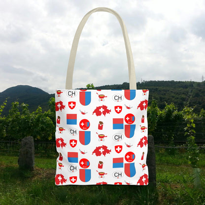 Ticino, Switzerland | Travel Icons Pattern | Tote Bag (AOP)