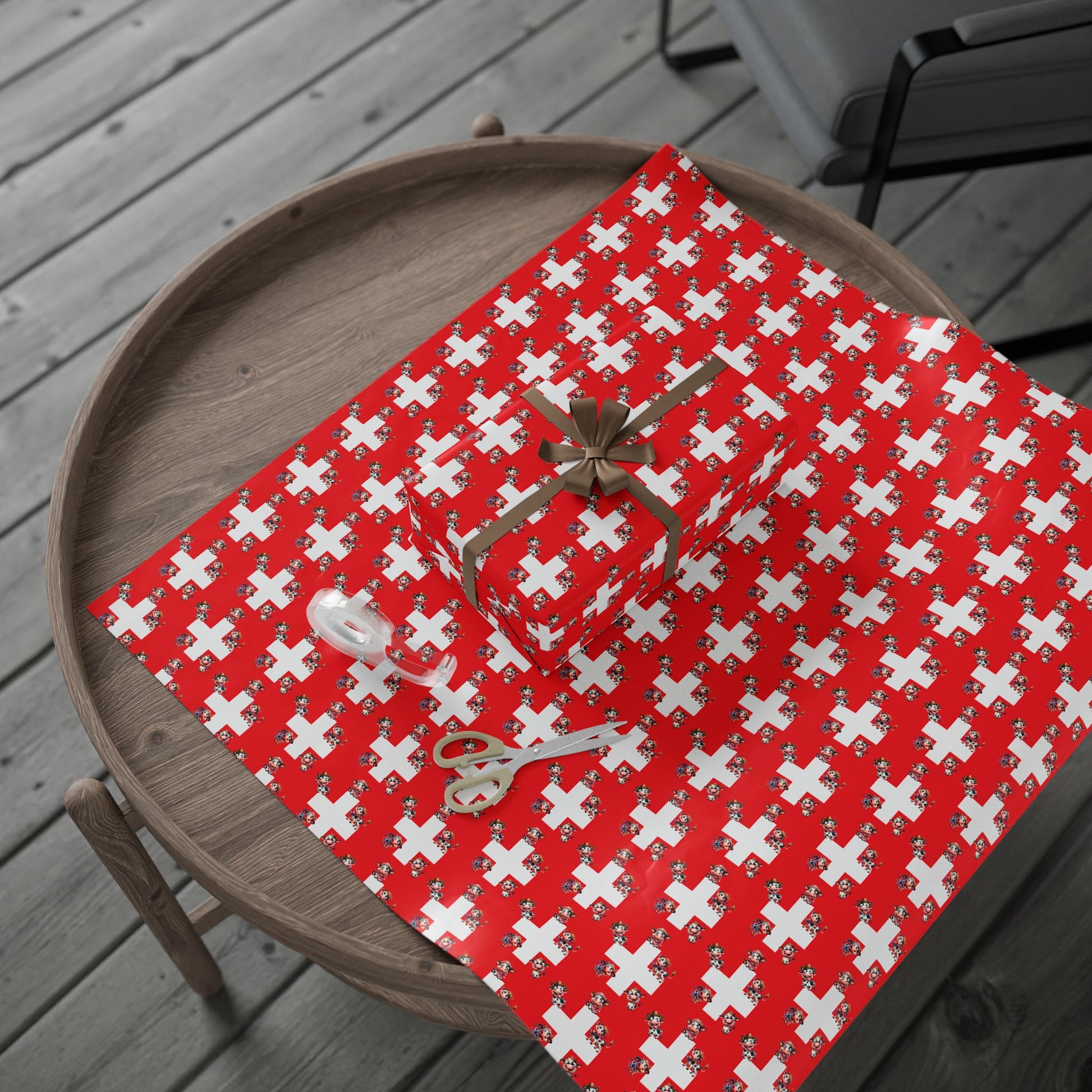 alpine themed Switzerland gift wrap