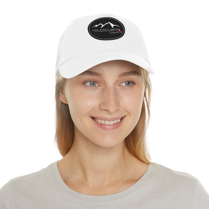 Mountain Patch Dad Hat — Leather Round Adventure Cap