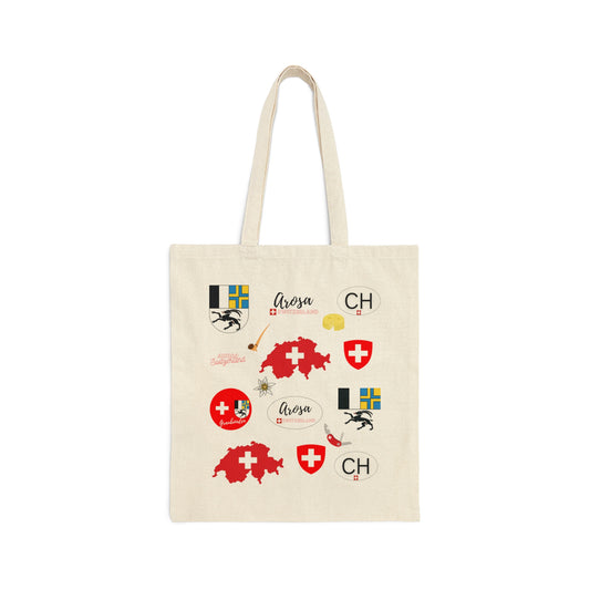 Arosa, Switzerland - Cotton Canvas Tote Bag - Featuring Arosa's motifs on durable canvas material, perfect for Swiss enthusiasts.
