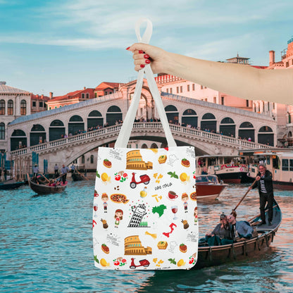 Italian Icons Tote Bag: Pizza, Coliseum, Coffee & More! Explore Italy's Charm in Style AOP