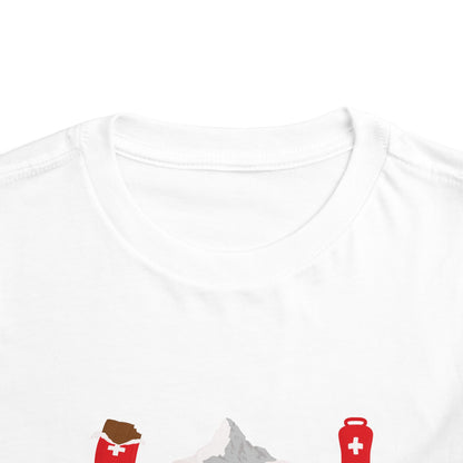 🇨🇭 Toddler Switzerland Icons T-Shirt – Cute Travel Souvenir Tee for Kids | Swiss Chocolate, Cows, Matterhorn &amp; More! 👶✈️