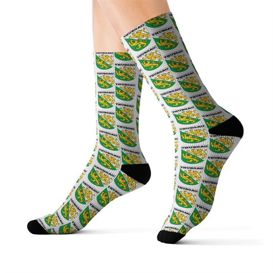 Thurgau, Switzerland Coat of Arms Sublimation Socks. Ideal for aficionados and travelers. Embrace Swiss heritage with every step