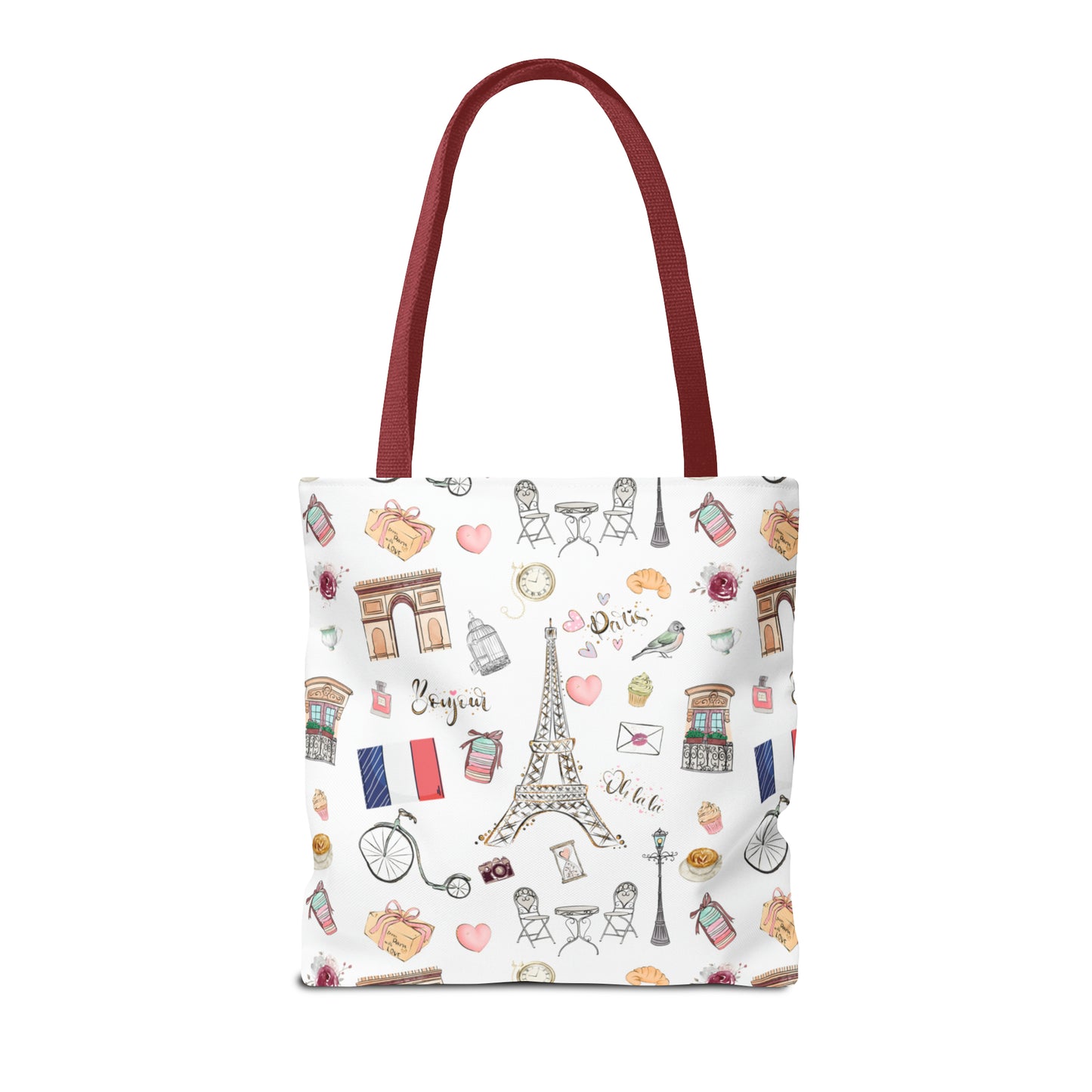France Travel Adventures  | Chic Parisian Tote Bag: Eiffel Tower, Bistros, Macaroons & More! Perfect for Stylish Travelers! AOP