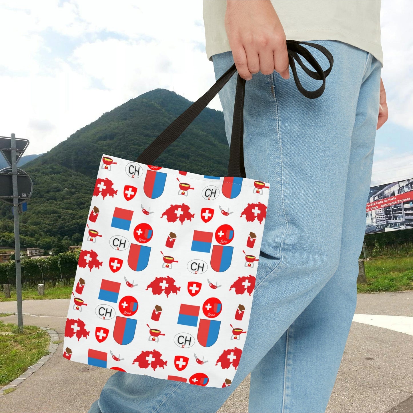 Ticino, Switzerland | Travel Icons Pattern | Tote Bag (AOP)