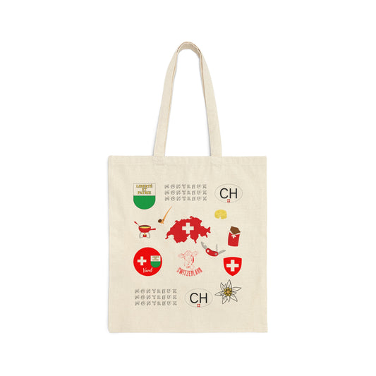 Montreux Switzerland Travel Iconic Cotton Tote Bag - Cultural motifs on durable cotton material, perfect for Lausanne travel enthusiasts