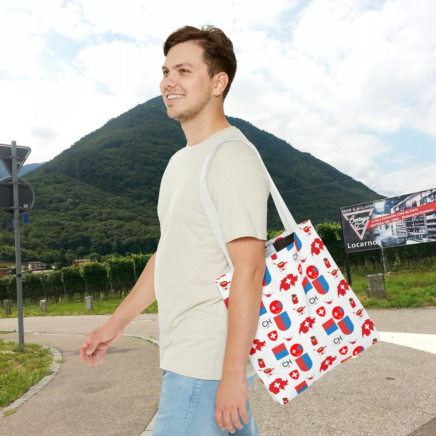 Ticino, Switzerland | Travel Icons Pattern | Tote Bag (AOP)