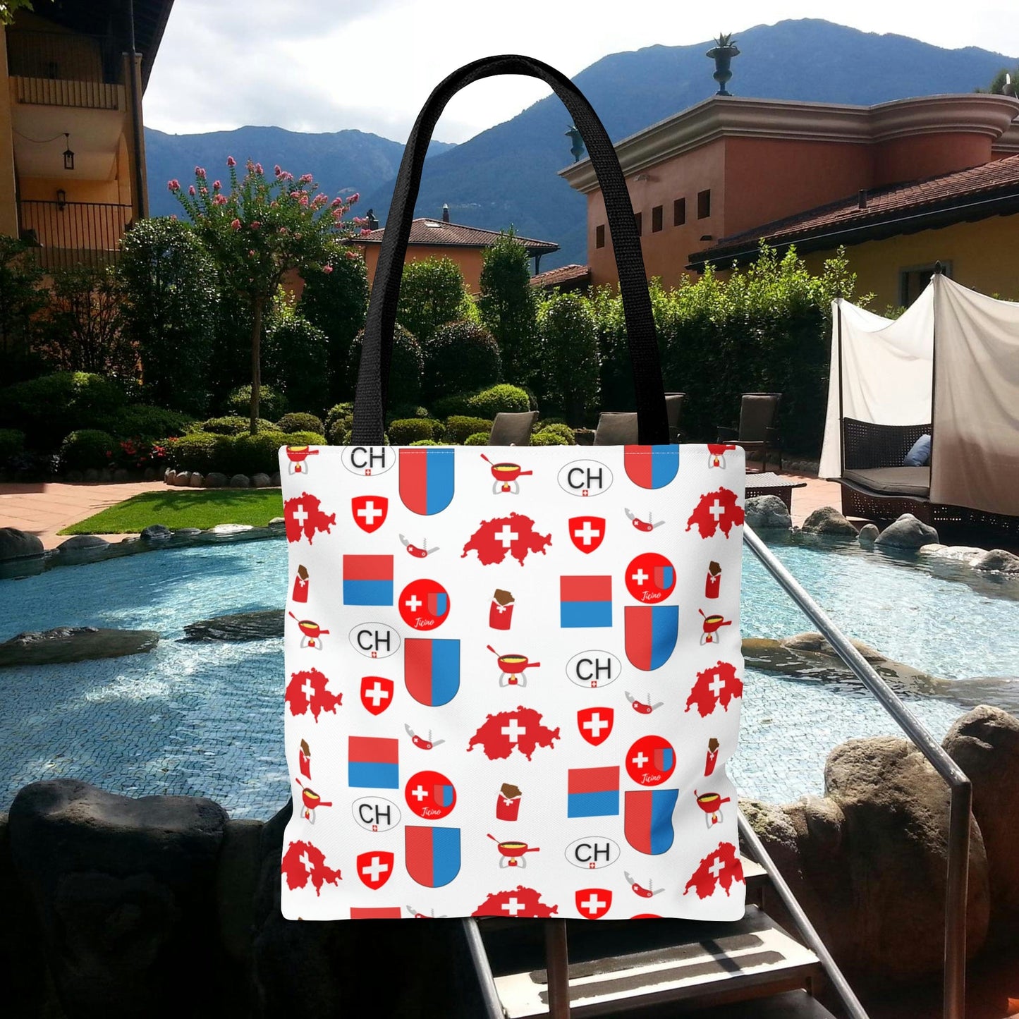 Ticino, Switzerland | Travel Icons Pattern | Tote Bag (AOP)