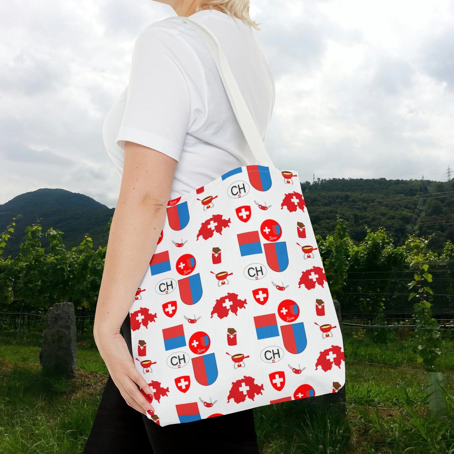 Ticino, Switzerland | Travel Icons Pattern | Tote Bag (AOP)