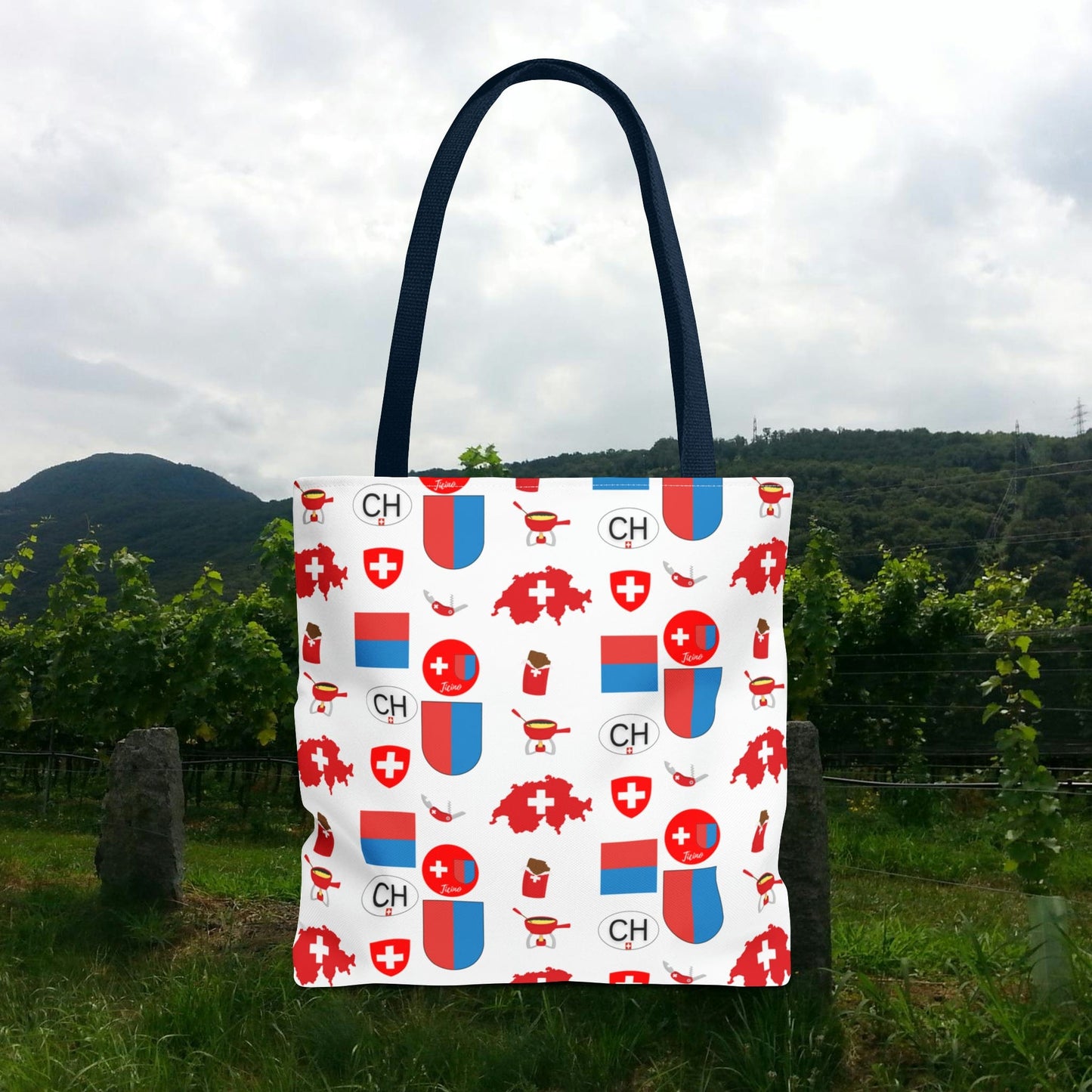 Ticino, Switzerland | Travel Icons Pattern | Tote Bag (AOP)