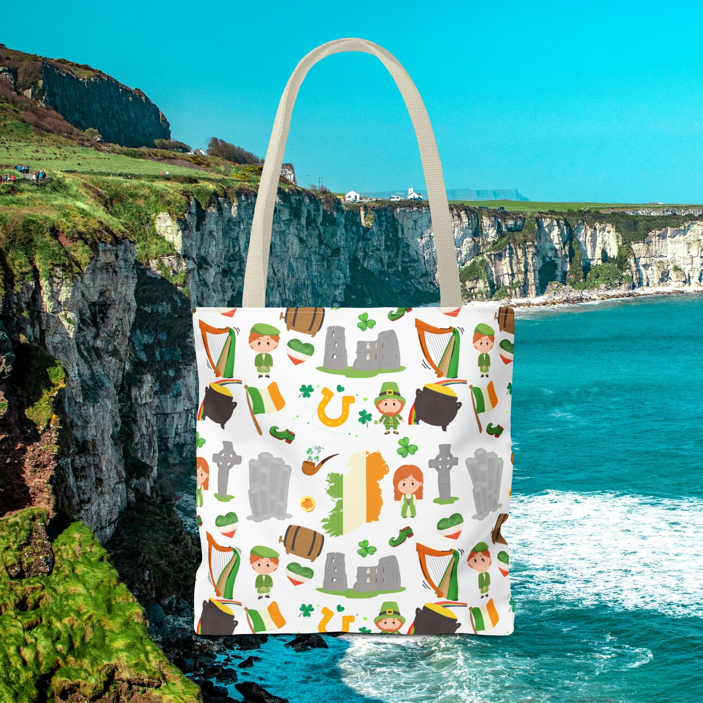 Lucky Charms of Ireland Tote Bag: Celtic Cross, Flag Heart, Clover & More! Embrace Irish Heritage with Style! AOP