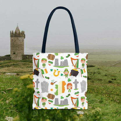 Lucky Charms of Ireland Tote Bag: Celtic Cross, Flag Heart, Clover & More! Embrace Irish Heritage with Style! AOP