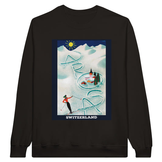Arosa Bliss Retro Travel Sweatshirt - Vintage-inspired design capturing the snowy slopes of Arosa. Limited edition comfort for winter style