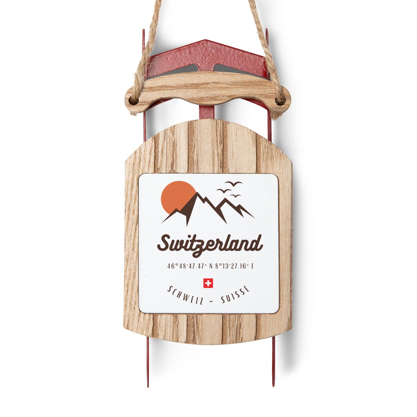 Switzerland Wooden Sled Ornament 🎿⛰ | Swiss Alps Christmas Tree Decoration Souvenir