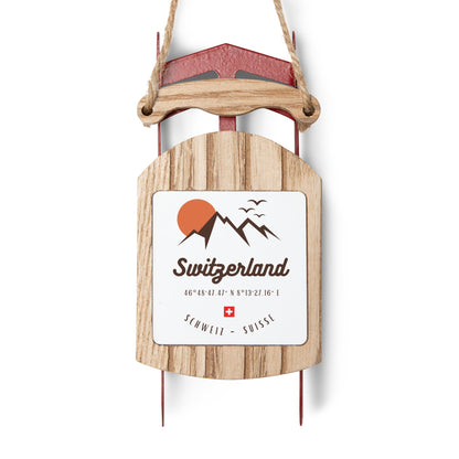 Switzerland Wooden Sled Ornament 🎿⛰ | Swiss Alps Christmas Tree Decoration Souvenir