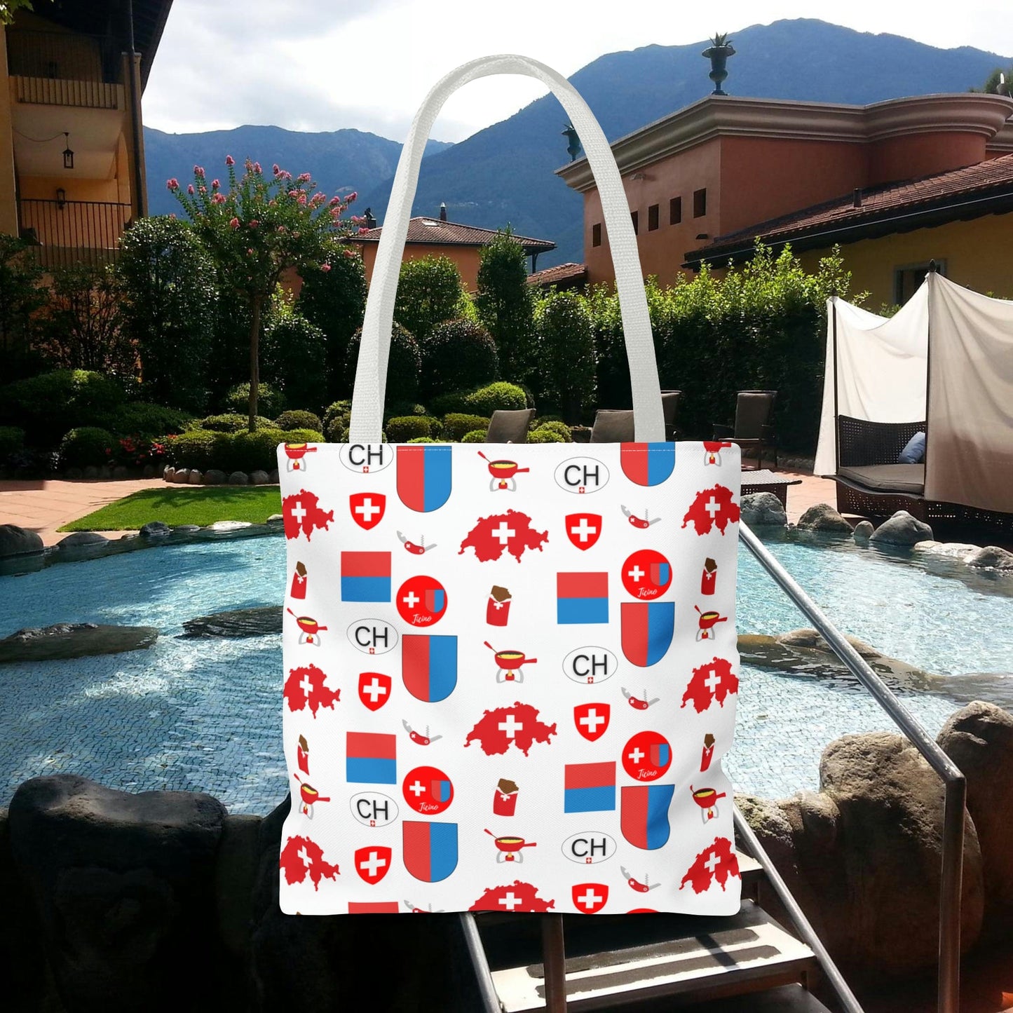 Ticino, Switzerland | Travel Icons Pattern | Tote Bag (AOP)