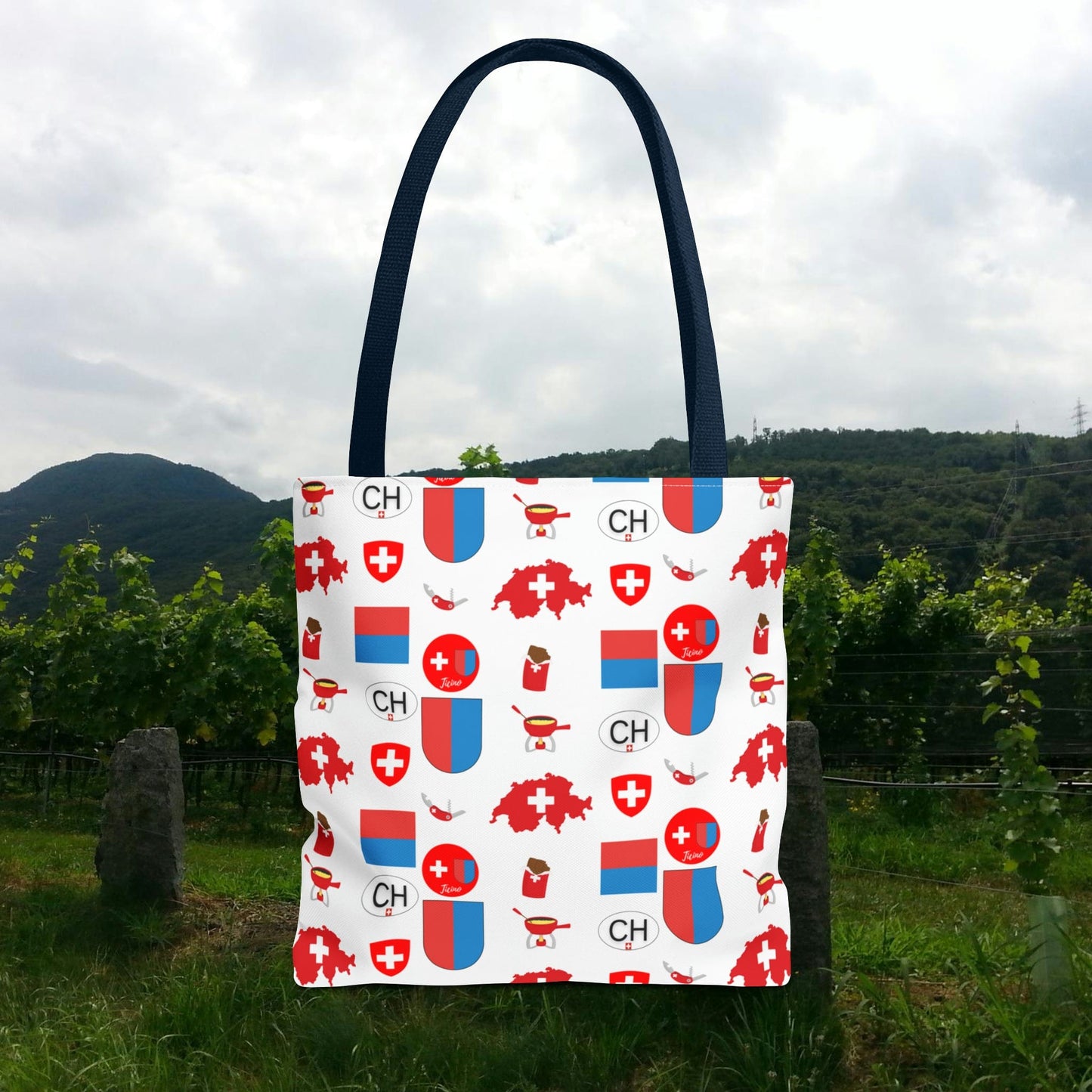 Ticino, Switzerland | Travel Icons Pattern | Tote Bag (AOP)