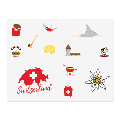 Set of decals representing Swiss culture and symbols 