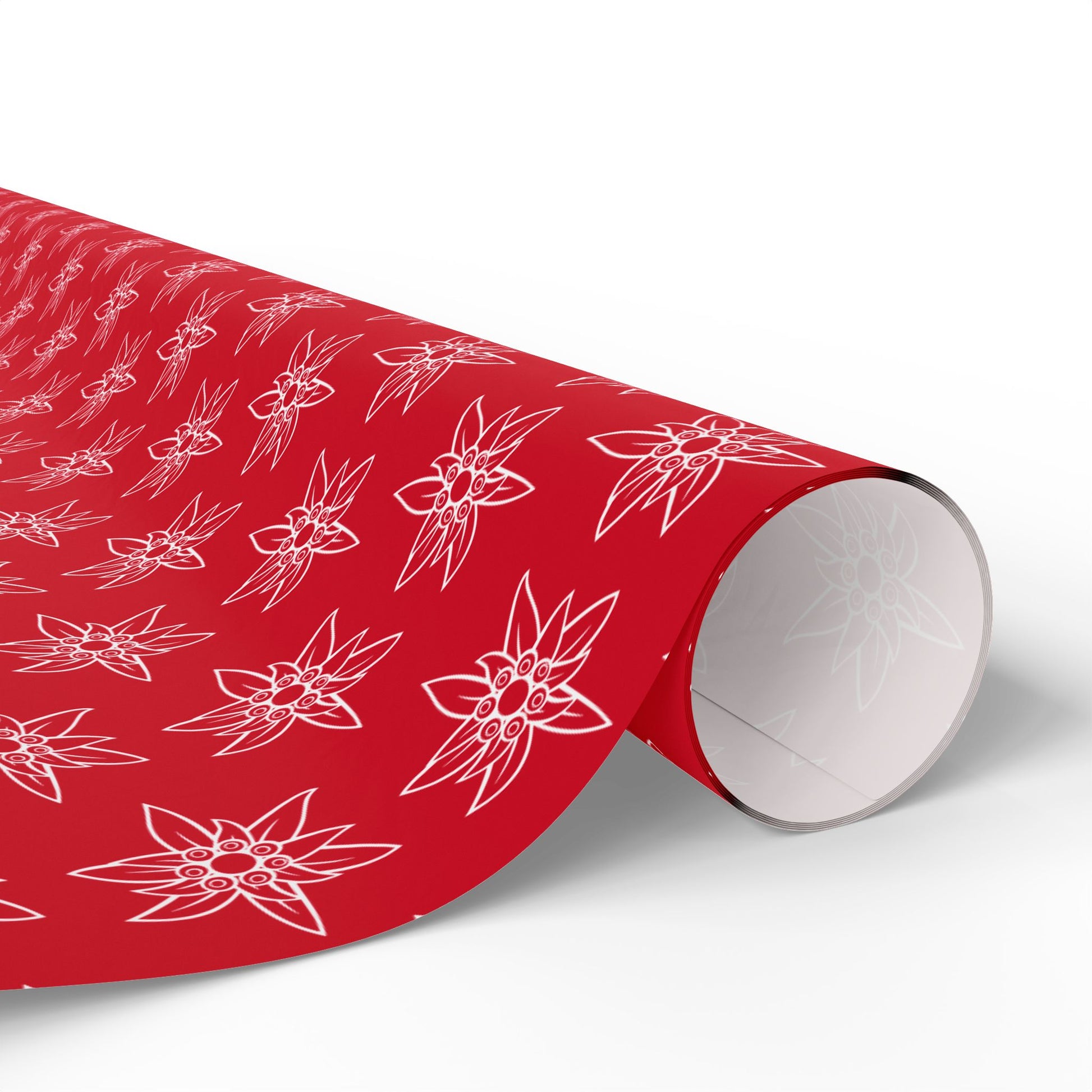Edelweiss wrapping paper red background white flowers,