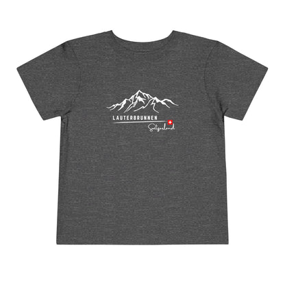 Close-up of Lauterbrunnen mountain design on toddler t-shirt
