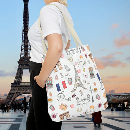 France Travel Adventures  | Chic Parisian Tote Bag: Eiffel Tower, Bistros, Macaroons & More! Perfect for Stylish Travelers! AOP