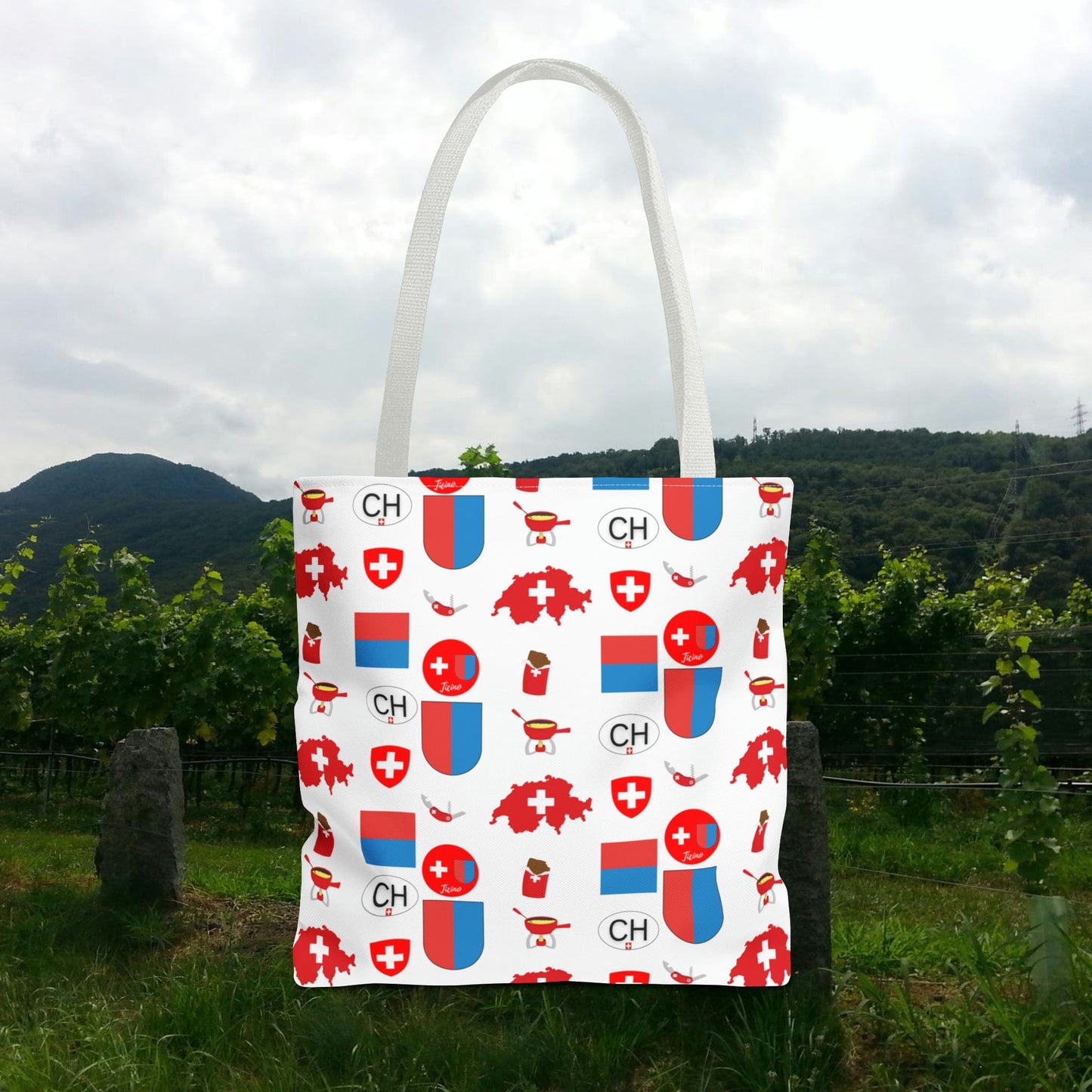 Ticino, Switzerland | Travel Icons Pattern | Tote Bag (AOP)
