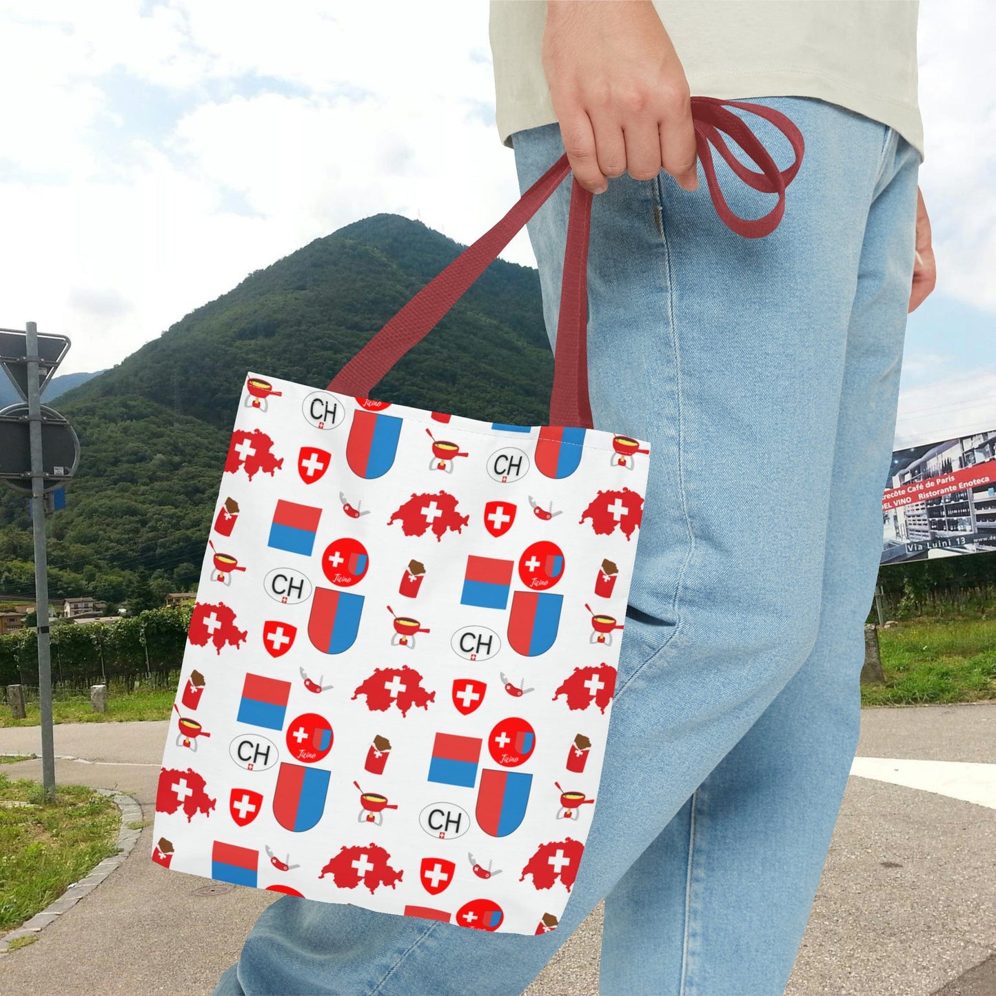Ticino, Switzerland | Travel Icons Pattern | Tote Bag (AOP)