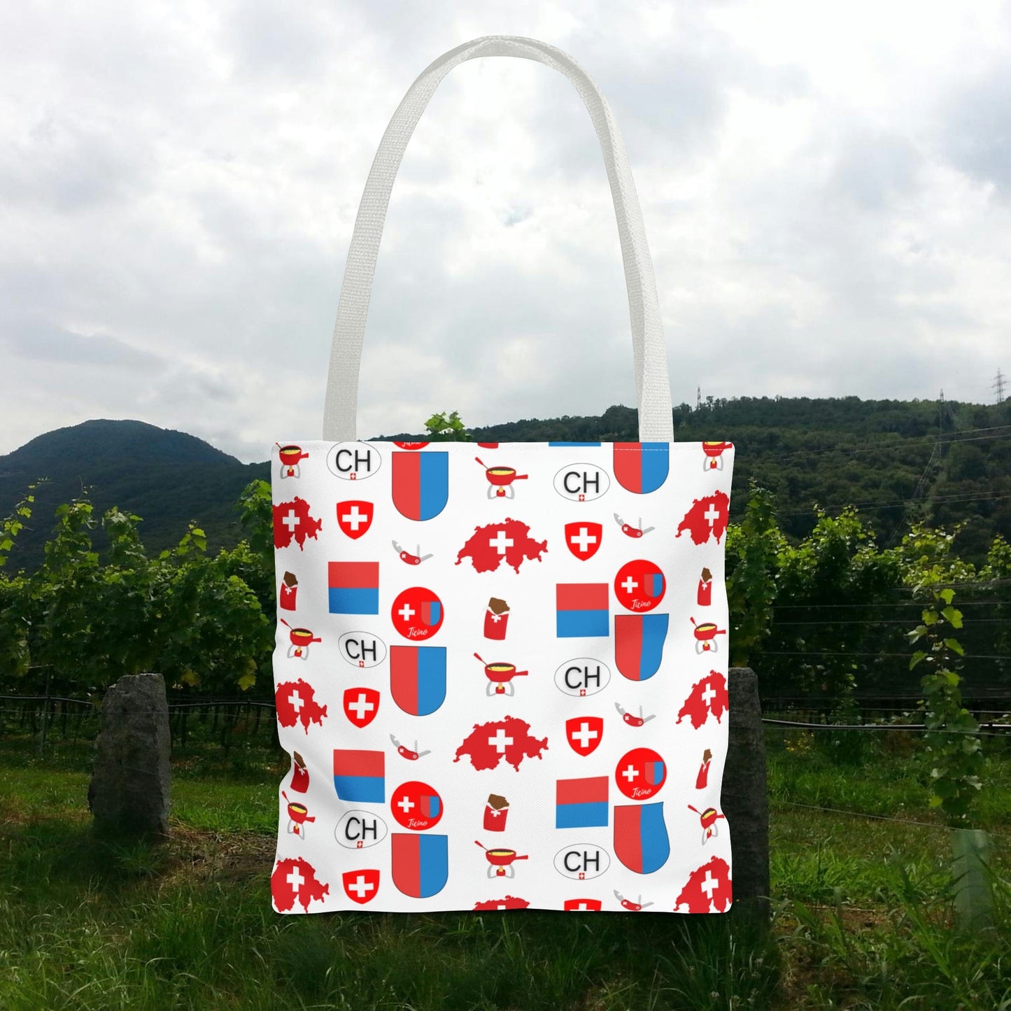 Ticino, Switzerland | Travel Icons Pattern | Tote Bag (AOP)