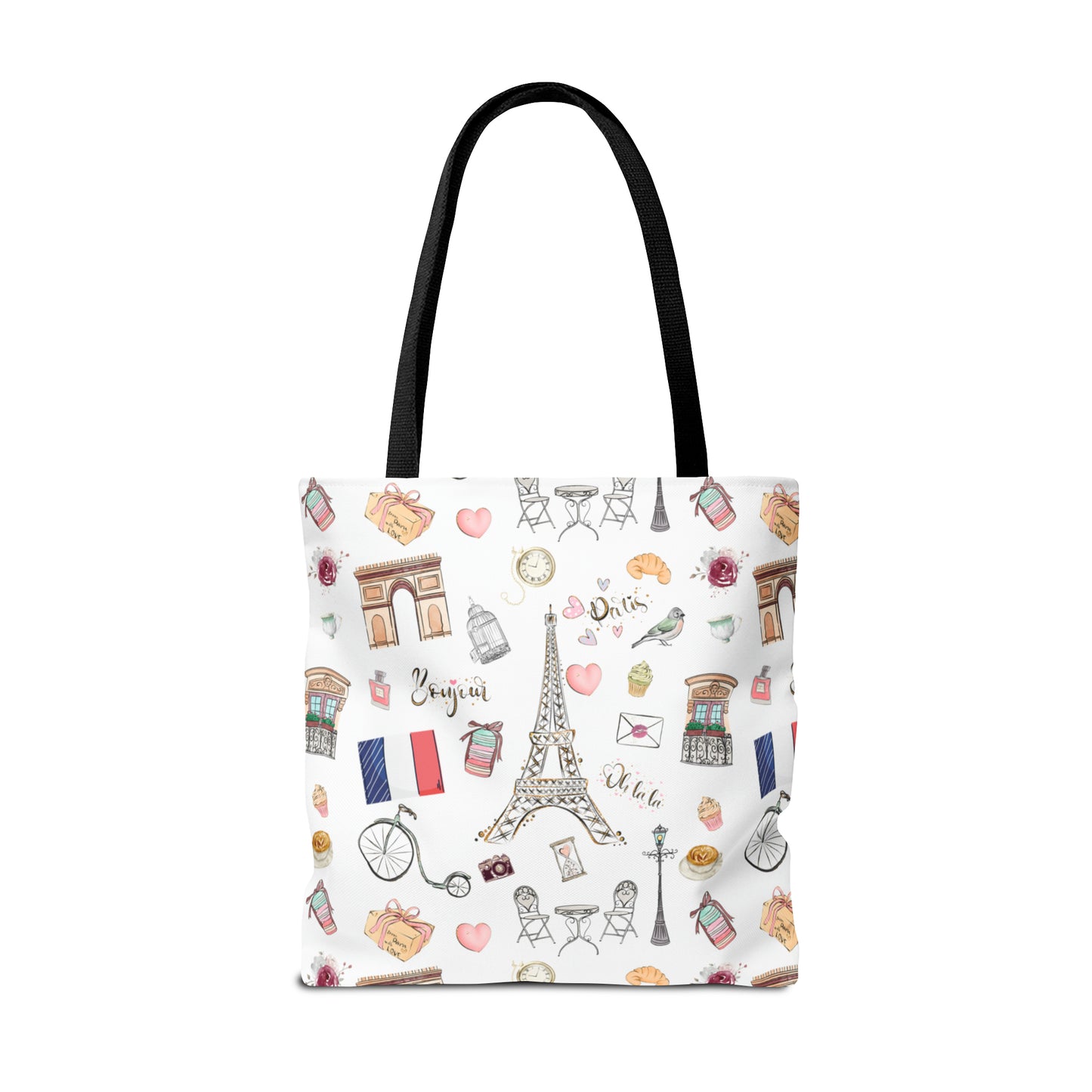 France Travel Adventures  | Chic Parisian Tote Bag: Eiffel Tower, Bistros, Macaroons & More! Perfect for Stylish Travelers! AOP