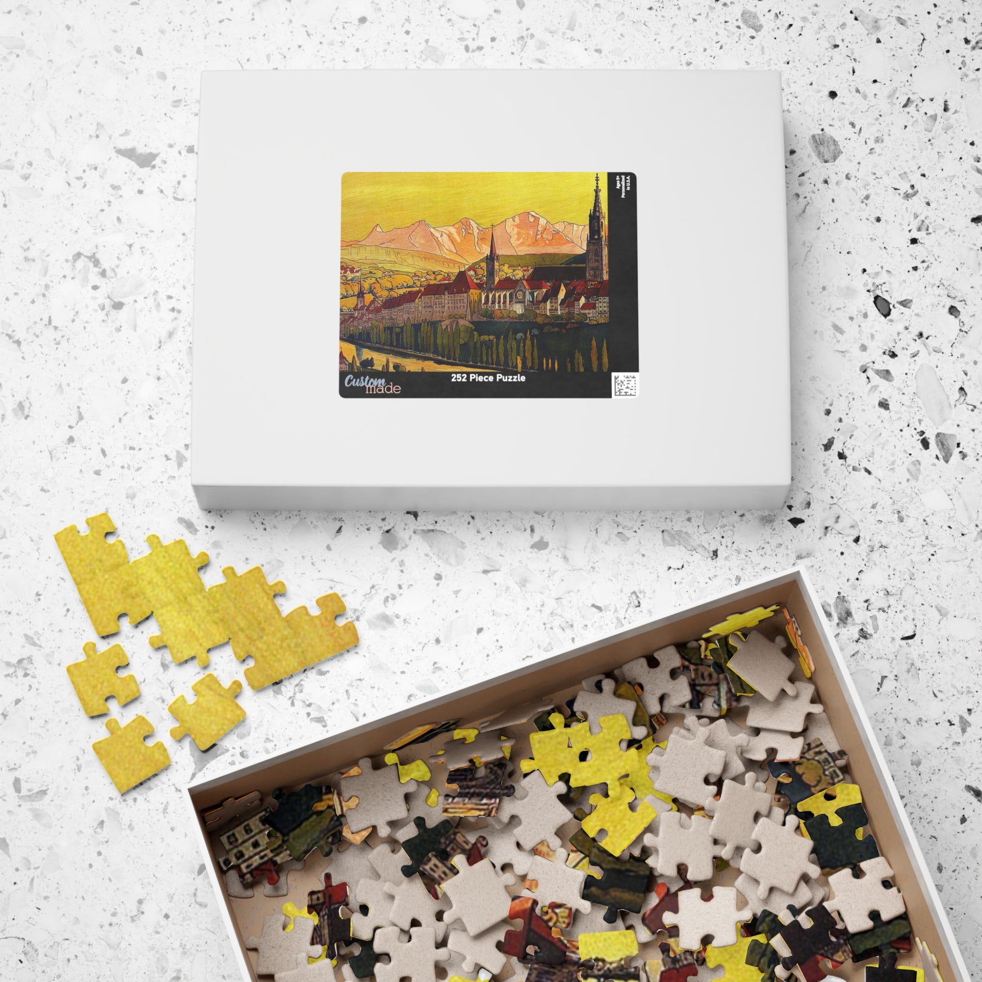Bern old town jigsaw puzzle detail showing Zytglogge clock tower and medieval arcades