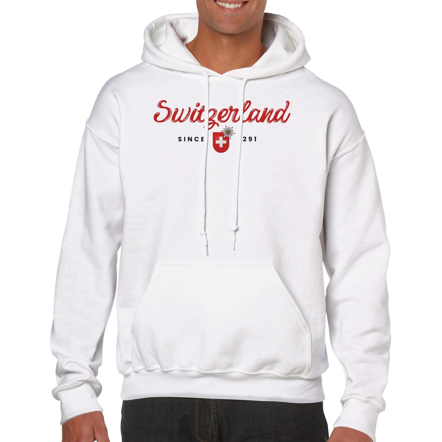 Switzerland Since 1291 Unisex Hoodie: Coat of Arms & Edelweiss Design