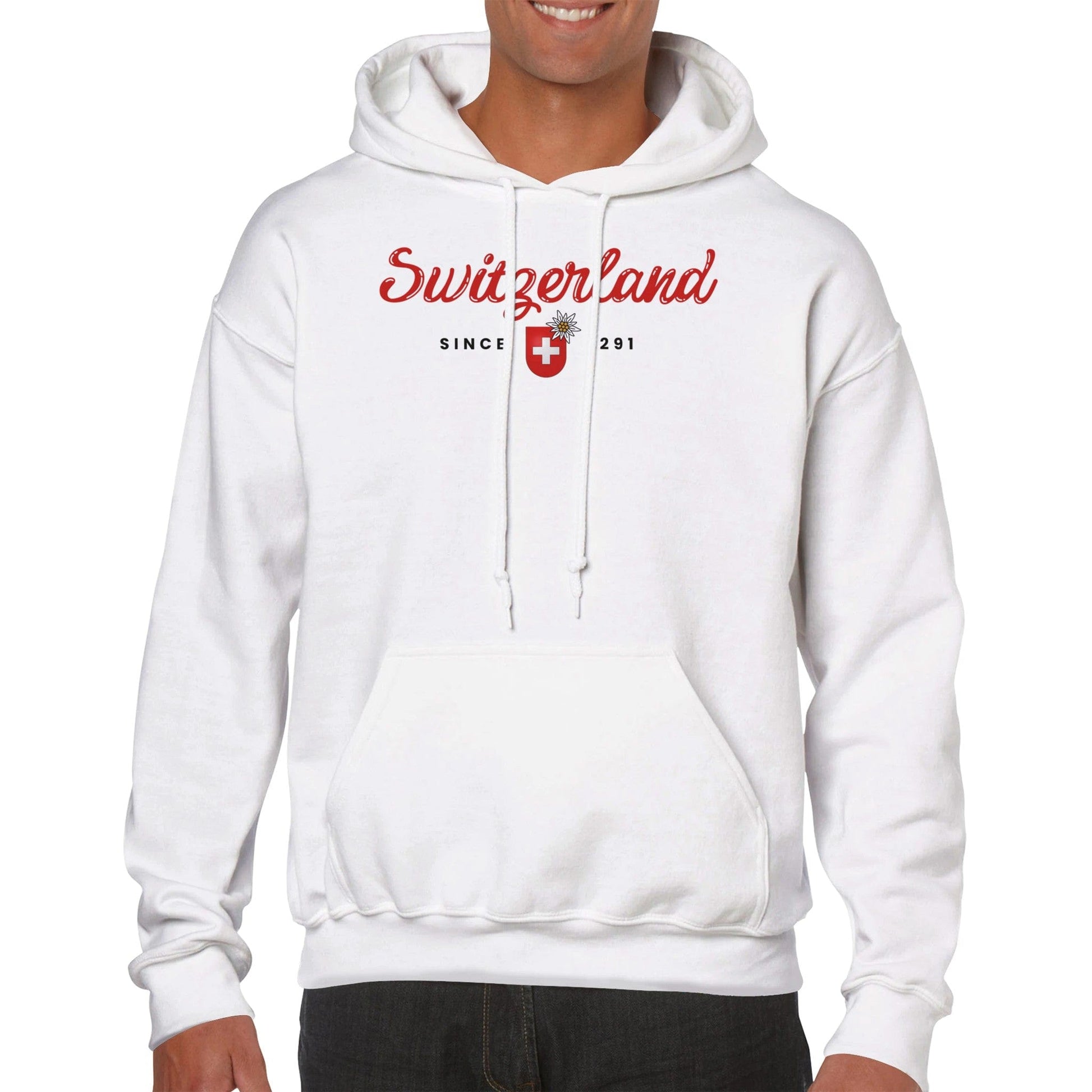 Switzerland Since 1291 Unisex Hoodie: Coat of Arms & Edelweiss Design