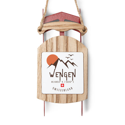 Swiss sled ornament with Wengen design