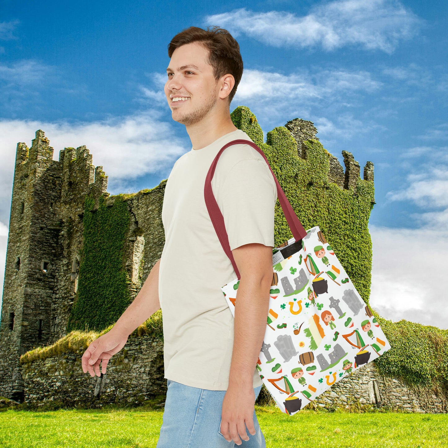 Lucky Charms of Ireland Tote Bag: Celtic Cross, Flag Heart, Clover & More! Embrace Irish Heritage with Style! AOP