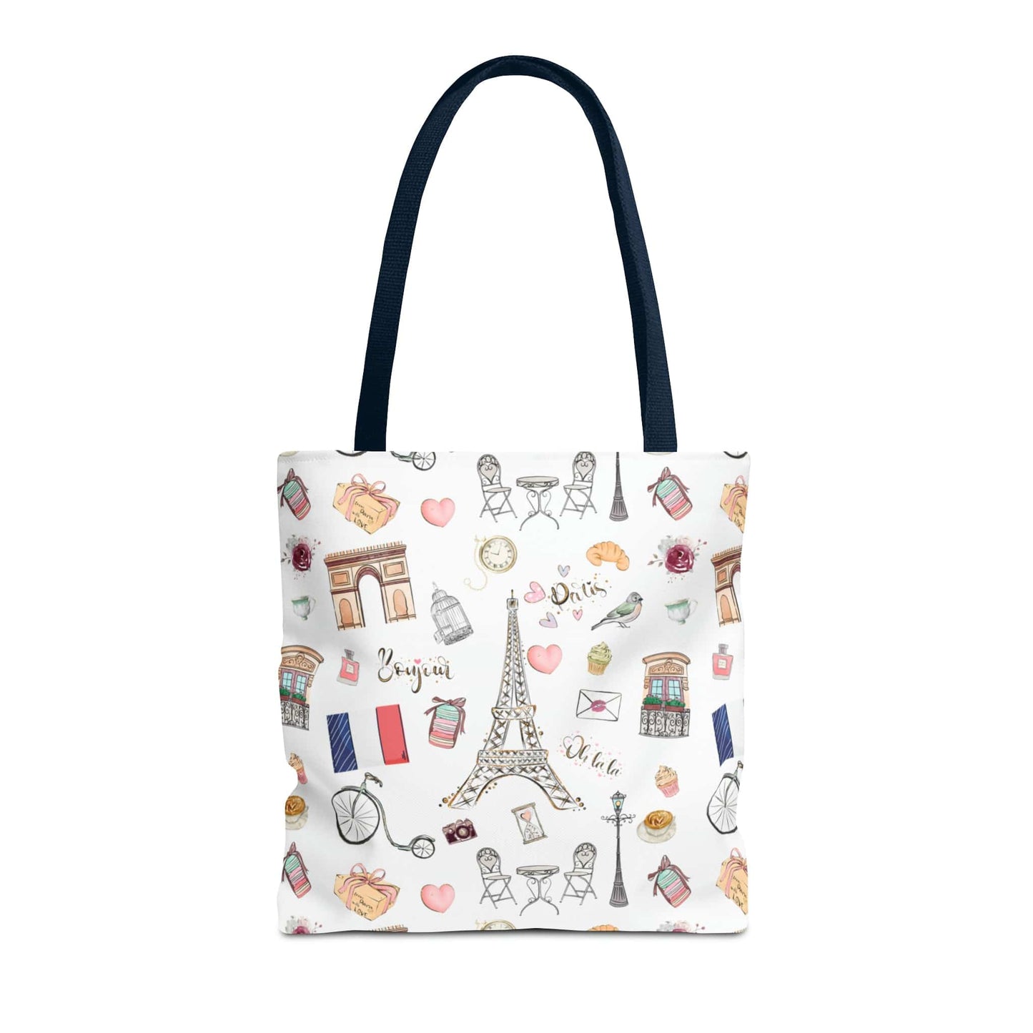 France Travel Adventures  | Chic Parisian Tote Bag: Eiffel Tower, Bistros, Macaroons & More! Perfect for Stylish Travelers! AOP