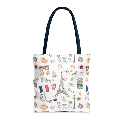 France Travel Adventures  | Chic Parisian Tote Bag: Eiffel Tower, Bistros, Macaroons & More! Perfect for Stylish Travelers! AOP